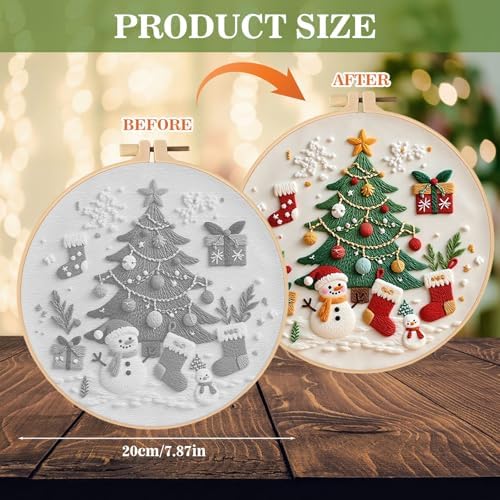 RUIQLXHANG Christmas Embroidery Kit, Gnomes Embroidery Kits for Beginners with Pattern, Cotton Threads, Needles, Instruction, 20cm Hoop, Gift for Mom, Grandma (Christmas Tree)