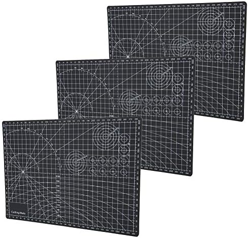 Zerodis 3 Pcs Cutting Mat A4 Black Self Healing Mat Non Reflective Non Slip for Writing Painting Carving Engraving Craft Paper Cutting