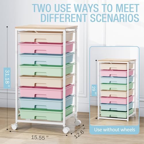 Rolling Storage Cart, Rainbow Cart with 8 Drawers and Wooden Tabletop, Teacher Organization for Classroom, Art Cart for Classroom,Office,Bedroom,Rainbow | Teacher Organization for Classroom, Art Cart for Office,Bedroom,Craft Room