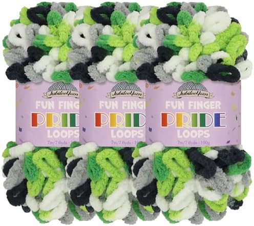 JubileeYarn Fun Finger Pride Loops Yarn - 100g/Skein Jumbo Polyester - Tesla - 3 Skeins