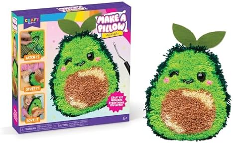 LatchKits Avocado Pillow - Latch Hook Kits for Kids, Arts and Crafts, Yarn Art, Kids Crafts, Toys for Girls, Birthday Gift for Girls, Easy to Follow Pattern, Hook Included, Craft Kits, Ages 6+