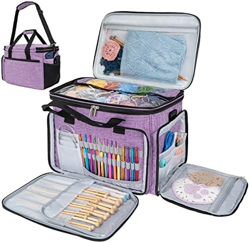 PAVILIA Knitting Yarn Storage Bag Crochet Organizer for Knitter, Purple