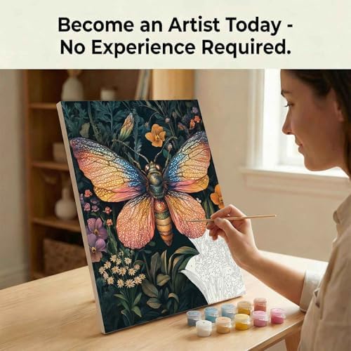 Amphol Paint by Numbers Kit for Adults - 16x20 In Moth DIY Paint by Numbers Kit for Beginners, Oil Painting Kit on Unframed Canvas Art for Home Wall Decor, Stress Relief with Acrylic Paint & 3 Brushes