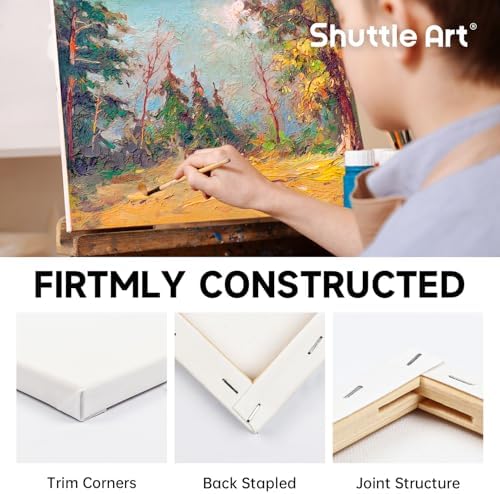 Shuttle Art Canvas for Painting, 15 Pack Multi-Size 4x4/5x7/8x10/9x12/11x14 Inch, Stretched Canvas, 100% Cotton, Primed White Blank Art Canvases, Ideal for Acrylic Oil Acrylic Pouring