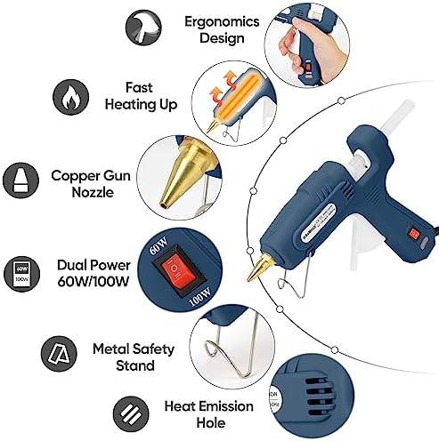 RoMech 60/100W Dual Temp Hot Glue Gun and Sticks Set, Full Size with Case