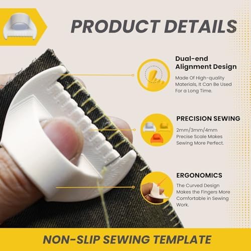 4Pcs Edge Stitch Lock & Sewing Gauge Set, Perfect Seams Without A Sewing Machine, for Pinpoint Precision, Lightweight & Easy to Use — for Hobbyists & Pros Alike (Yellow-4mm &3mm)