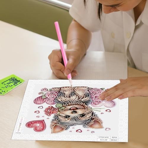 AiYuanzsh 5D Special Shape Diamond Art Kits for Adults, Valentine Puppy Diamond Painting Kit with Hearts and Roses, Crystal Rhinestone Diamond Art for Wall Decor Gift, 12×12 Inch