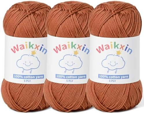 3 Pack of 100% Cotton Yarn for Crocheting,Baby Yarn for Crocheting Soft,5 Ply Milk Cotton Yarn,#2 Sport Weight Cotton Yarn,10.6oz/787.4yds Amigurumi Yarn for Puzzle,Clothes&DIY Crafts.(3 Brown)