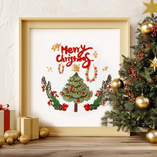 wtisan Christmas Embroidery Kit, Cross Stitch Kits for Beginners, Needlepoint with All Tools & Instructions, Stamped Hand Embroidery Starter Kit for Holiday Crafts & Xmas Home Decor, W18
