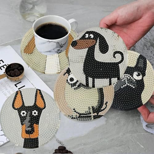 ijbnhd 6 Pcs Dog Diamond Painting Coasters Kits with Holder