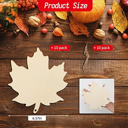 Large Size 7inch WoodenThanksgiving Ornaments to Paint, DIY Blank Unfinished Maple Leaf Wood Ornament for Crafts Autumn Hanging Decorations School Decoration(10PCS)