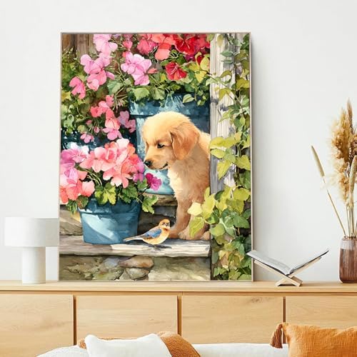 xcemhil Dog Paint by Numbers Kit for Adults Beginner, Dog Paint by Numbers for Adult, Acrylic Paint by Number Kits Suitable for Home Wall Art Decor Gifts 16x20 Inch