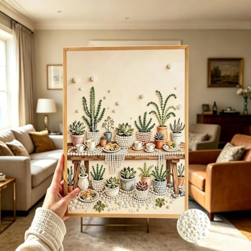 Succulent Pearl Diamond Painting Kits for Adults, Diamond Art for Plant