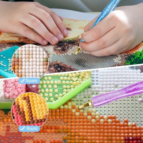 24pcs Diamond Art Pen Set with Metal Tips, Diamond Painting Accessories and Tools Kit for Adults(Three Pen + 12 Tips + 9 Dotting Clay)