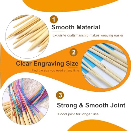 Mdoker 18 Pairs Bamboo Knitting Needles Set Circular Wooden Knitting Needles with Colorful Plastic Cable Size 2mm-10mm,Knitting Needle for DIY Craft(80cm/32inch)