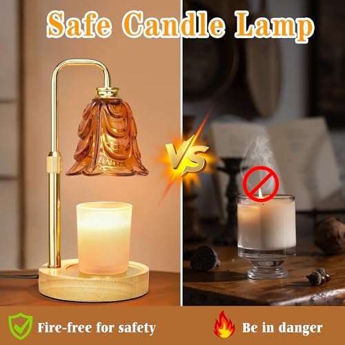 XJZJY Amber Flower Candle Warmer Lamp with Timer, Birthday Gifts for Women | Dimmable wax melt warmer with 2 bulbs for jar candles, height adjustable, Amber tulip design, home decor, housewarming gifts