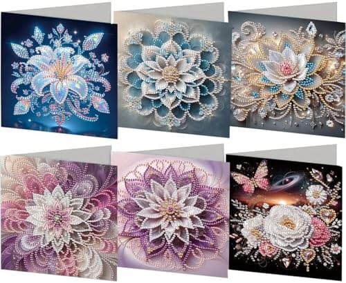 Diamond Art Cards with Envelopes–6PCS DIY Diamond Painting Greeting Cards Kit | Card Making Kit with Bling for Adults & Beginners | Birthday,Holiday & Thank You Cards (Flower Mandala)