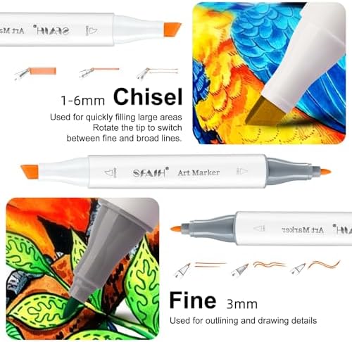 SFAIH Alcohol Markers Set 321 Colors, Chisel & Fine Ultimate Master Series | Seamless Blended, Storage Case, Adult Coloring Books Illustration Sketch Design Drawing, Colorless Blender, Art Lovers Artist