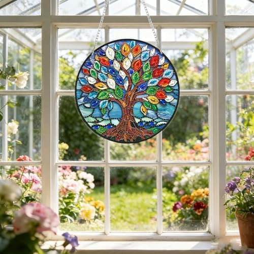 CRZMODE Tree of Life Diamond Art Hanging Kit for Adults, Tree Pendant Diamonds Painting Art Kit, Special Crystal Diamond Art Painting Pendant Ornament, Craft Gift for Women Home Window Decor