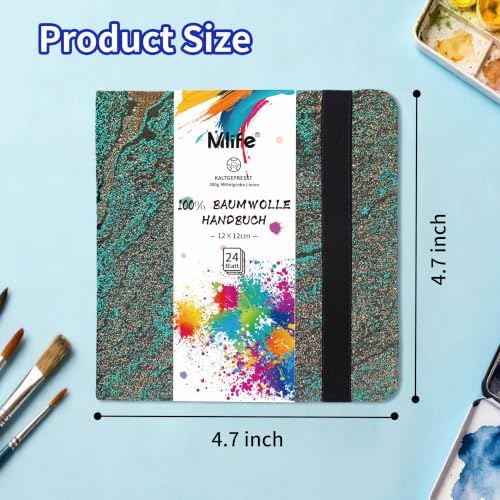 Mlife Square Watercolor Sketchbook,100% Cotton,300gsm/140lb,Acid-Free,Watercolor Journal for Artists Adults Students,4.7 * 4.7 Inches(Green Wave)
