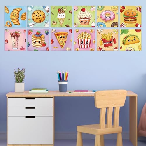 Anseal 12 Packs Pre Drawn Canvas to Paint, 4" X 4" Foods Pre-Printed Paint Party for Painting, Pre Stretched Canvas Outline Painting Boards for Paint Lovers, Party Favor