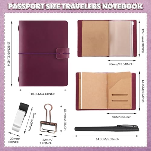 Thenshop Leather Travel Notebook 3 Inserts,Purple,Passport Size