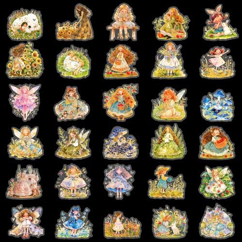 60Pcs Kawaii Girls Stickers for Journaling - Cute Sweet Cartoon Transparent Collage Scrapbooking Supplies Sticker Decal for Junk Journal Cards DIY Arts Crafts
