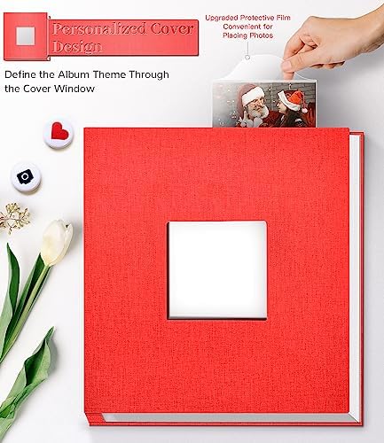Artfeel Photo Album Self Adhesive Scrapbook Album for 3x5 4x6 5x7 8x10 Pictures,40 Pages Linen Cover with Display Window DIY Photo Book,Ideal Gifts for Family Travel Wedding Baby