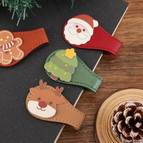 4PCS Christmas Leather Magnetic Bookmarks Set, Festive Xmas Book Markers for Reading Women & Men, Holiday Reading Accessories for Book Lovers，Adults & Kids, Unique Christmas Stocking Stuffers