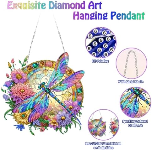 Koikify Floral Dragonfly Diamond Painting Pendant Kit for Adults