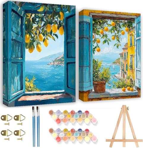 KYOQFVN 2 Pack Lemon Paint by Numbers Kits for Adults - DIY Lemon Tree Adult Paint by Number Kits on Canvas, Digital Oil Painting by Number Kit for Home Wall Decor 8x12inch