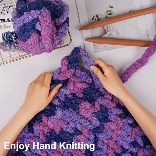 Chunky Yarn for Hand Knitting, #10 Chunky Blanket Chenille Yarn, Large Bulky Thick Jumbo Yarn, Super Chunky Knit Yarn for Crocheting, 8 Skein (8 oz 20 yds Each Skein), Tie Dye Multi Purple