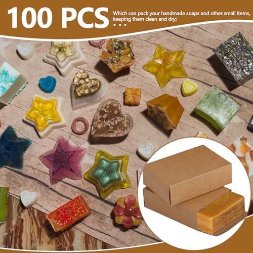 RYKOMO 100 Pack Kraft Soap Boxes Packaging for Homemade Soap, 3.8 x 2.8 x 1.2 Inch Small Soap Packaging Boxes Mini Soap Gift Box for Homemade Soaps Bakery Candy Cookies Packaging