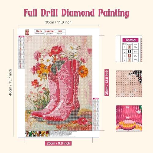 GEWOUVIN Pink Boots Diamond Art Kits for Adults, Diamond Painting Kit for Beginners, Round 5D DIY Diamond Dots Art,Full Drill Painting Kit Art and Crafts for Adults Home Wall Decor【11.8x15.7inch】