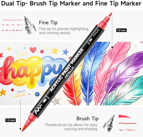 Shuttle Art 28 Metallic Brush & Fine Tip Acrylic Paint Markers