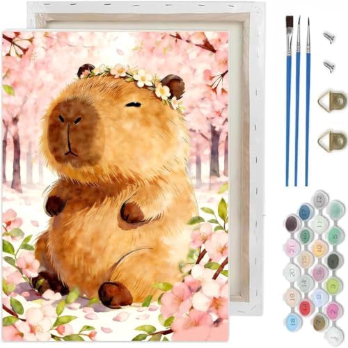 Paint by Numbers Kit for Adults-Capybaras, DIY Canvas Oil Painting 10x12In