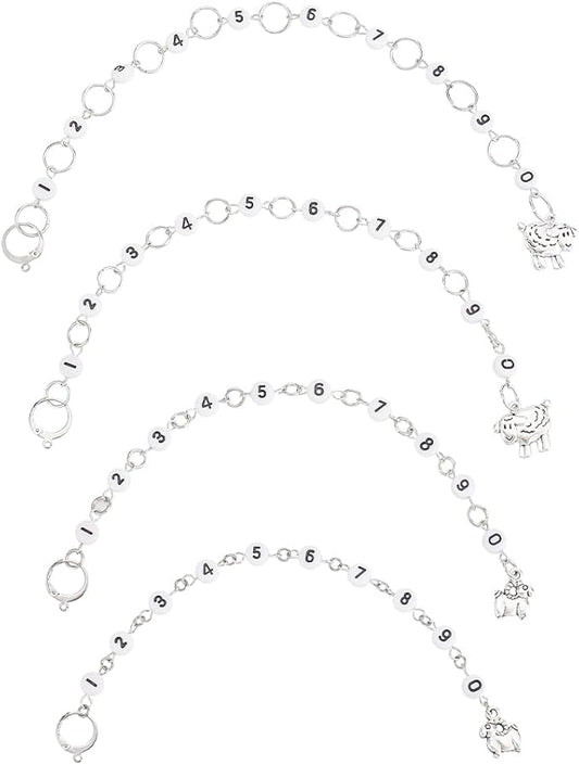 BENECREAT 4 Pcs 4 Style Row Counter Chains Set, Alloy Sheep Charm Chain Row Counter Knitting Row Counter Chains for Knitting and Crochet Crochet Stitch Markers