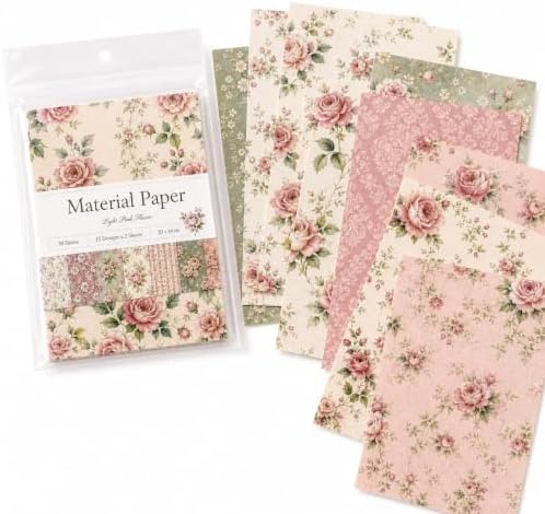 30 Sheets Vintage Floral Scrapbook Paper, 5.5x7.9 Inch Single-Sided Light Pink Rose Aesthetic Craft Paper for Junk Journaling, Card Making, Collage, Decoupage & DIY Projects