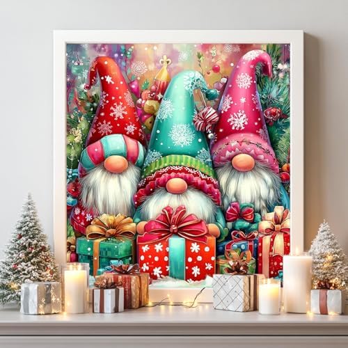Reivworl Christmas Paint by Numbers Kit for Adults Beginners, Gnome Paint by Numbers, Adult Paint by Number Kits for Gifts and Home Wall Decor 16x16 Inch