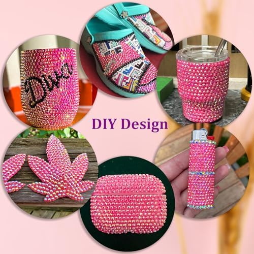 Resin Jelly Rhinestones for Crafting with B7000 Jewelry Glue, 2 Boxes Hot Pink AB Flatback Crystals with 2Pcs 10ml Glue, Bedazzling Non Hotfix Gems for DIY Tumblers Clothing Shoes Manicure