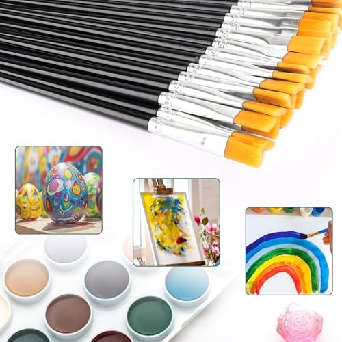 30Pcs Paint Brushes for Acrylics Painting, Flat Paint Brush Bulk, Black