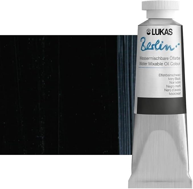 Lukas Berlin Pro Artists Water Mixable Oil Paint 37 ml Tube Ivory Black, Water Soluble, Lightfast Pigments, Quick Drying, Easy Clean-Up, Eco-Friendly, Professional Quality, 40 Color Range