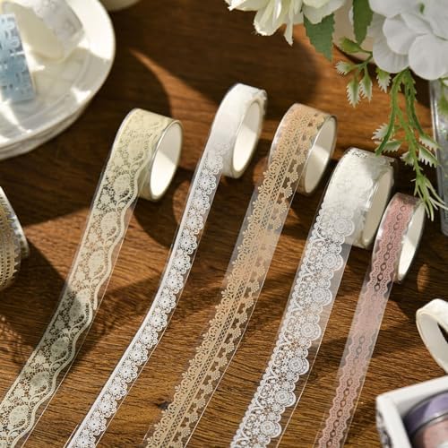Decoendiy 30Rolls Lace Washi Tape Set,Vintage Multi-Color Lace Hand Tape,Transparent Washi Tape,Bullet Journaling Supplies,for DIY Crafts Vase Decorative Stickers,Gift Wrapping,Scrapbooking Supplies