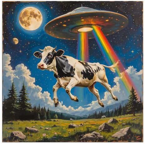 ICYANART UFO Paint by Numbers Kit for Adults, Funny Paint by Number Kits | UFO Paint by Number for Adults Beginners, Acrylic Cow Painting by Numbers, Easy Number Painting for Gifts and Decor 16x20 In
