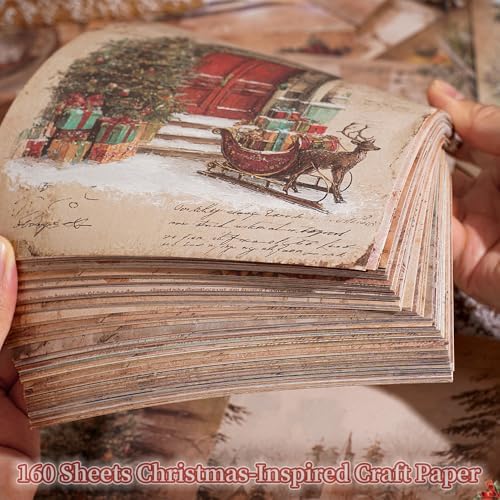 icceemee 160 sheets of Christmas scrapbook paper, Christmas theme journaling scrapbook supplies craft collage paper set, junk journal bullet journal poster room decor for card making decorative gifts