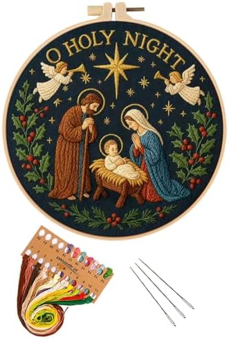 BoAn Nativity Embroidery Kit for Adults, DIY Cross Stitch Kit with Hoop