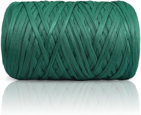 400g T-Shirt Yarn Elastic Fabric Crochet for DIY Knitting, 130 Yards Spaghetti Thick Knitting Yarn for Hand DIY Bag Basket Cushion Crocheting Projects, Home Decor (Dark Green)
