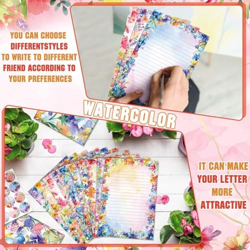 TaoBary 160 Pcs Bright Floral Stationery Paper and Envelopes Set