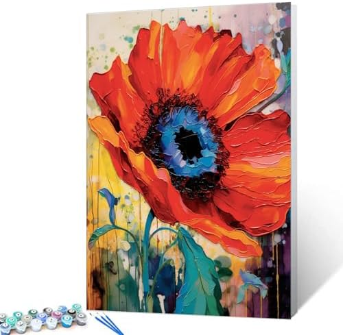 Beautiful Flowers Digital Canvas DIY Children's Digital Painting Classic Pattern Design,Abstract Graffiti Digital Painting, Modern Art Color Picture Digital Painting, (DIY Frame)
