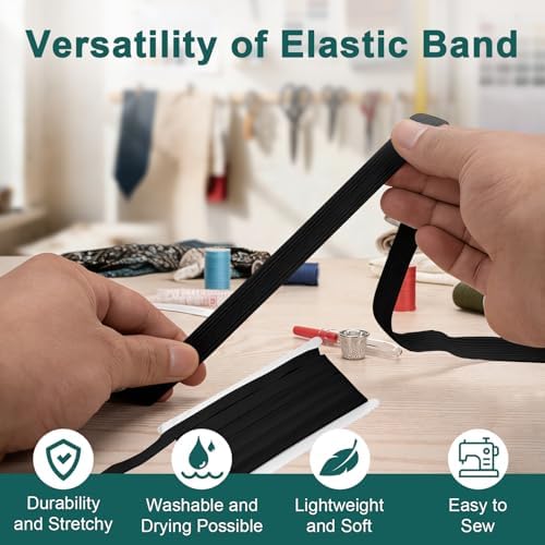 Airisoer Elastic Bands for Sewing 1/2 Inch x 12 Yards, Black